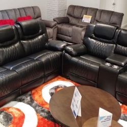 BLACK LEATHER 2 PIECE LOVESEAT AND SOFA SET ONLY $999