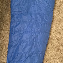 Mountain Products Down Sleeping bag.  2.8 pounds. Dual offset baffle construction; the warmest type. 2-way  zipper with baffle. Not comfort rated.  I 