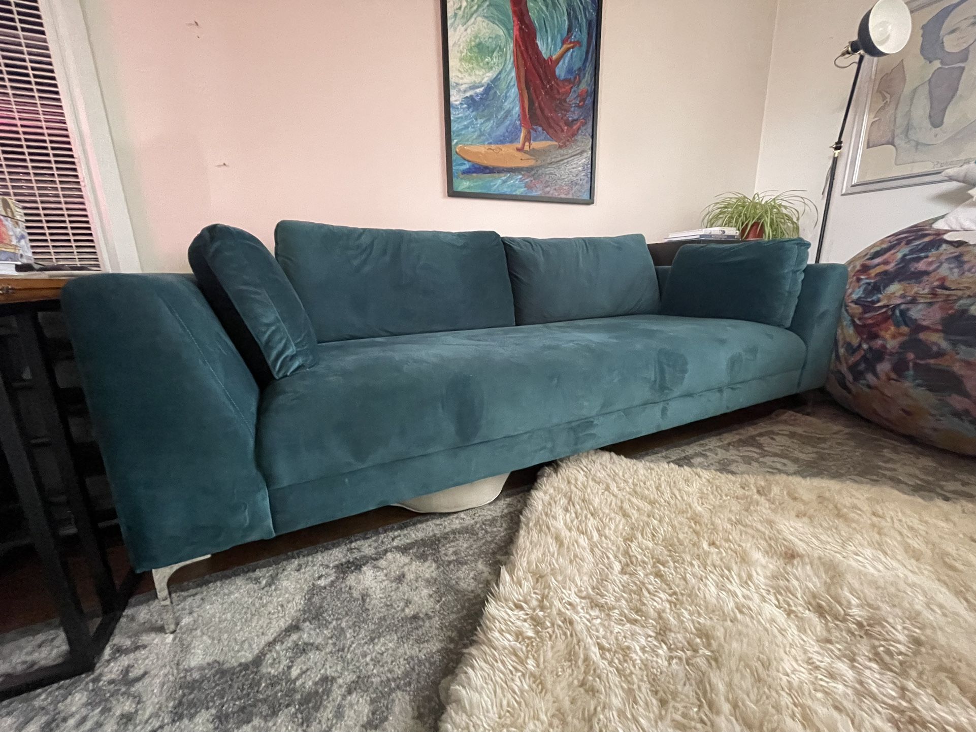 Vintage Inspired Teal Velvet Couch 