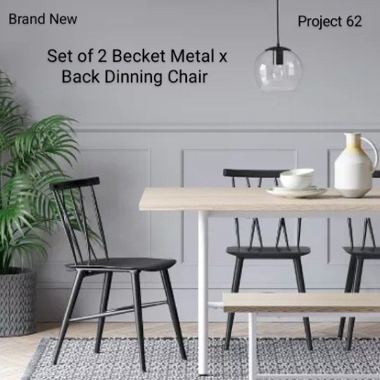 Brand New Set Of 2 Becket Metal X Back Dinning Chair Project 62