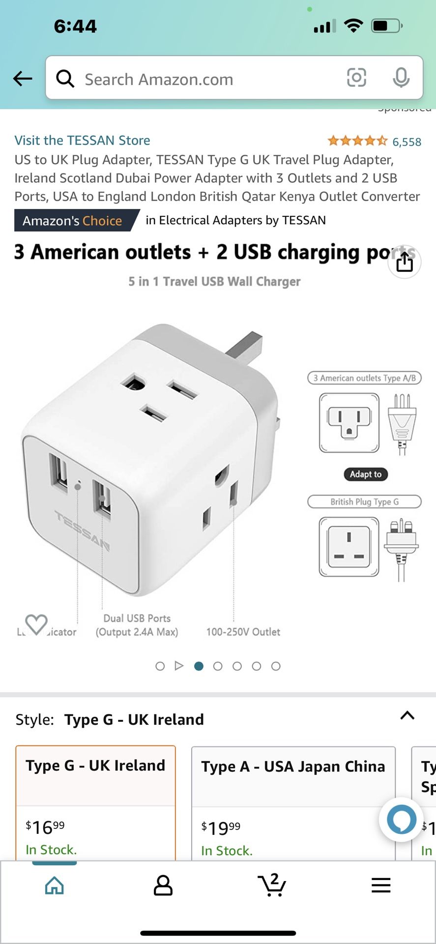UK Plug Adapter, TESSAN Type G UK Travel Plug Adapter, Ireland Scotland Dubai Power Adapter with 3 Outlets and 2 USB Ports, USA to England London Brit