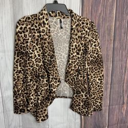 MOA Collection Leopard Print Open Lightweight Blazer Jacket Sm