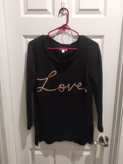 Black Knit Sweater with Gold Love Script