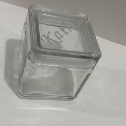 Personalized Vintage Engraved Square Glass Canister 5" Tall Kathy