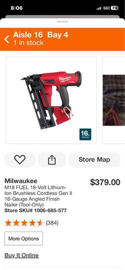 New Milwaukee fuel M18 FINISH NAILER 16- gauge- pick up only and tool only