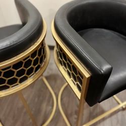 Upholstered Leather Counter/Bar stool with gold Metal Frame set of two 
