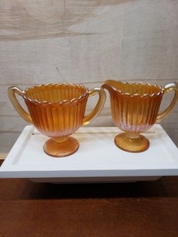 Fenton Marigold Carnival Creamer Footed Sugar Set