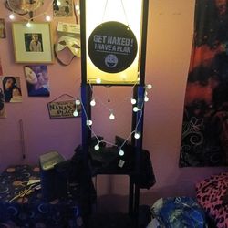 One Pink Furry Ottomon Stool Two Furry Purple Stool One Lamp Also Together Must Buy All Of Them For $100 Dollars