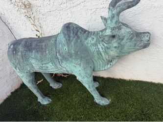 Large Heavy Patinated Metal Bull/Cow Sculpture