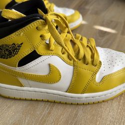 Nike Air Jordan 1 Mid 'Vivid Sulfur' Yellow White Shoes Women's