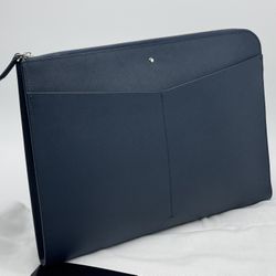 MONTBLANC BLUE CALFSKIN LEATHER SARTORIAL PORTFOLIO CLUTCH NEW 100% GENUINE $955