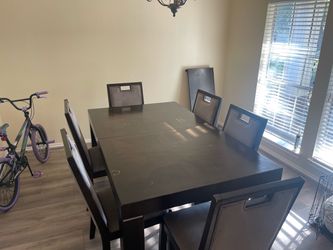 Dark Wood Dining Table with 6 Chairs