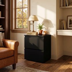 Black 2-Drawer Wood Grain Nightstands Side Table Bedside Table 18.9 in. H x 15.7 in. W x 11.6 in.