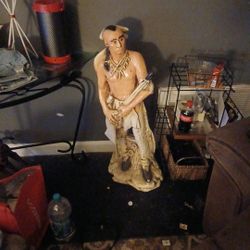 Vintage Hand Painted Statue Of Apache  Warrior 