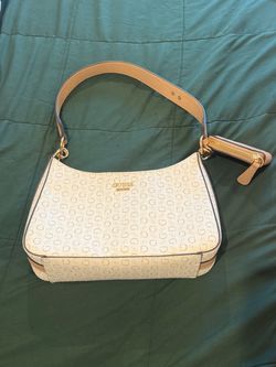 Guess, white & light brown purse