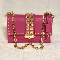 Michael Kors Leather Cece Medium Flap Pocket Shoulder Bag French Pink