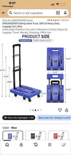 Folding Hand Truck, 500 LB Heavy Duty Luggage Cart, Blue Utility