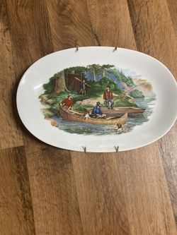  Vintage Fishing Scene Large Plate