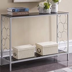 Silver Entryway Table, Metal/Black Glass