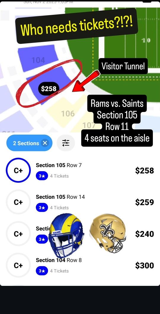 Rams Vs Saints Tickets - 11/02/25