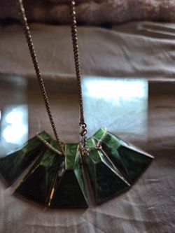 Green Geometric Fan Pendant Necklace