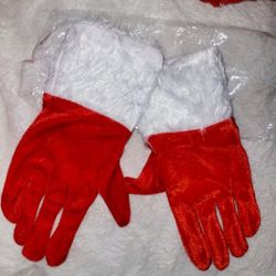 Red Velvet Gloves with White Furry Cuff Costumes Accessories for Women