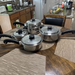 Vintage SaladMaster 9 piece Tri-Clad Stainless Steel Cookware Set Made USA