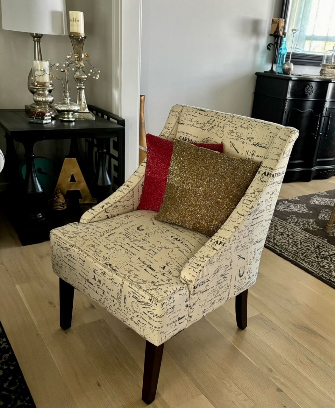 French Script Accent Chair Emery Beige Tan