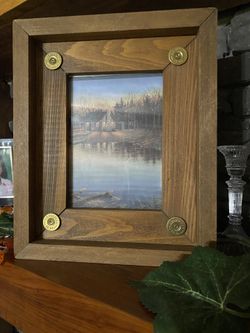 New Handcrafted Rustic Wooden Picture Frame And Shotgun Shells