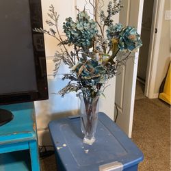 Flowers And Tall Glass Vase 