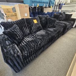 Super Deal 2 Pcs XL Sofa & Love Seat Black CORDUROY $1599 ADD XL Chair CHAISE $749 