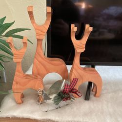 Handmade Wooden Christmas Reindeer 3 Piece Decoration Set