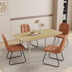 HIPIHOM 55.1'' Dining Table Set for 4,Modern Wood Dining Table,Leather Dining Chairs 4,Table and Chairs Set of 4,Ideal for Kitchen Dining Room (Cat Sc