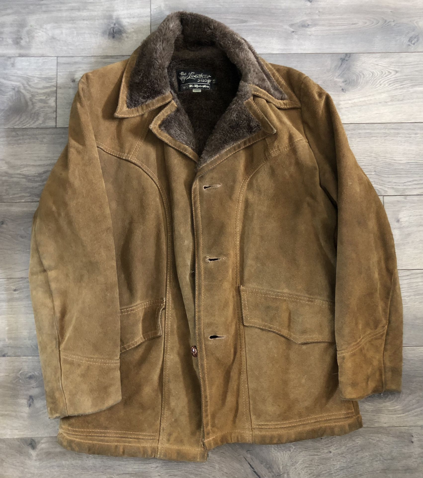 The Leather Shop Suede Sherpa Western Rancher Coat Jacket Men's 42 Sears Vintage