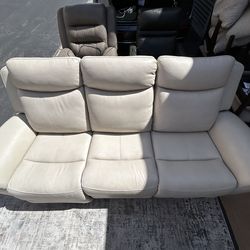New beige Power Recliner Sofa. Sander Leather