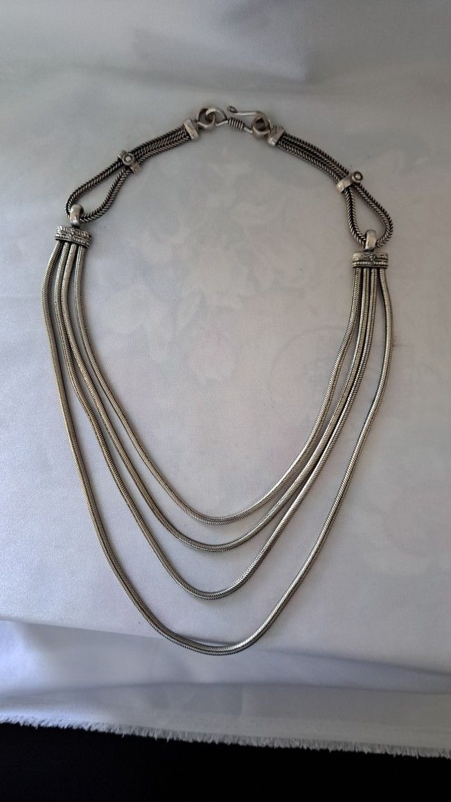 Vintage Silver Layered Bib Necklace