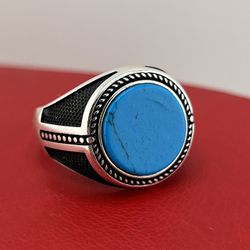 New 925 Sterling Silver Turquoise Men’s Ring 