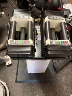 Power Block 45lb adjustable dumbbells and stand