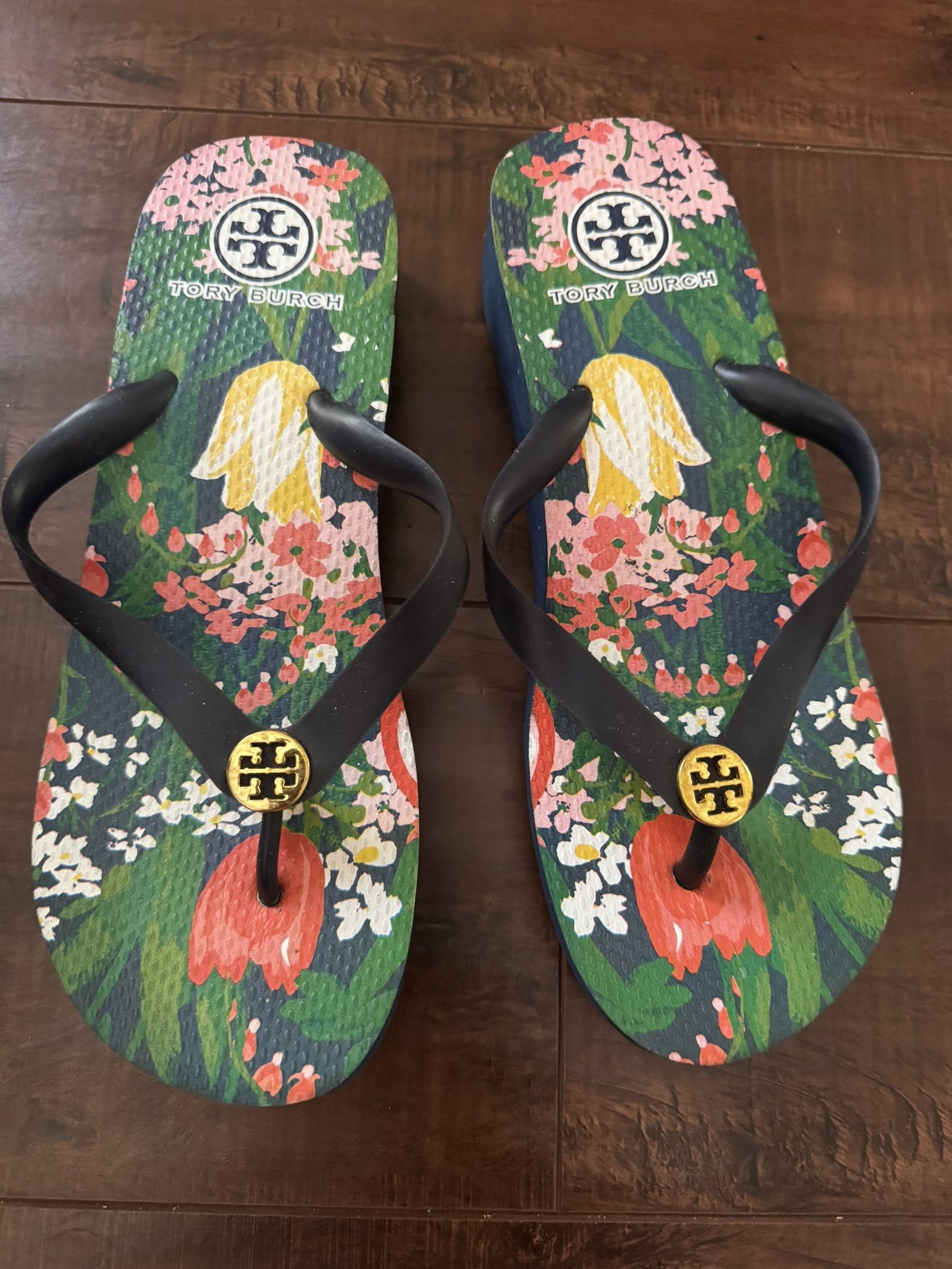 TORY BURCH WEDGE FLIP FLOPS SIZE 9 NAIVE BLUE