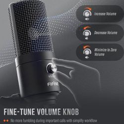 Fifine USB condenser microphone with metal construction for recording on Mac or Windows laptops, ideal for studio voice recording, streaming, and YouT