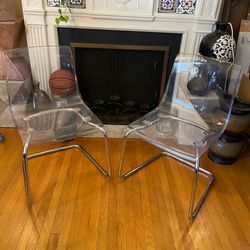 Pair of IKEA TOBIAS Clear Smoke Dining Chairs – Chrome Cantilever Base