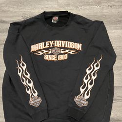 Vintage 2007 Harley Davidson Cycles Flame Black Sweatshirt Y2K Pullover Size XL