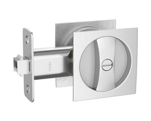 Haidms Brushed Nickel Pocket Door Hardware 1 Pack, Satin Nickel Lock and Handles, Square Locks for Pocket Doors