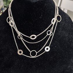 Silver Toned Cascading Layered Circle Oval Designed Necklace