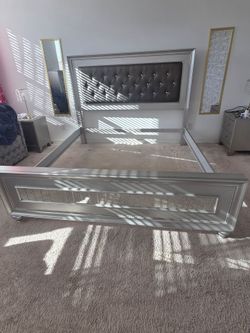 Silver King Bed Frame with Tufted Headboard