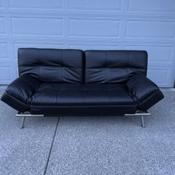 Black leather like vinyl folding futon sofa bed