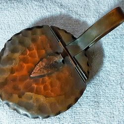 Craftsmen signed hammered copper silent butler w arrowhead handle mission era design !