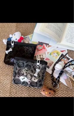 Cute Kitty Mesh Makeup Bag, Data Cable Organizer Bag