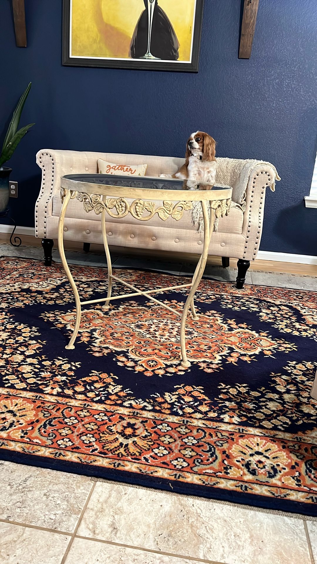 Metal and Glass Wine Grapes Side Table 