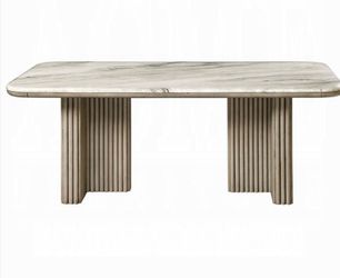 Marble Top Dining Table with Fluted Pedestal Base